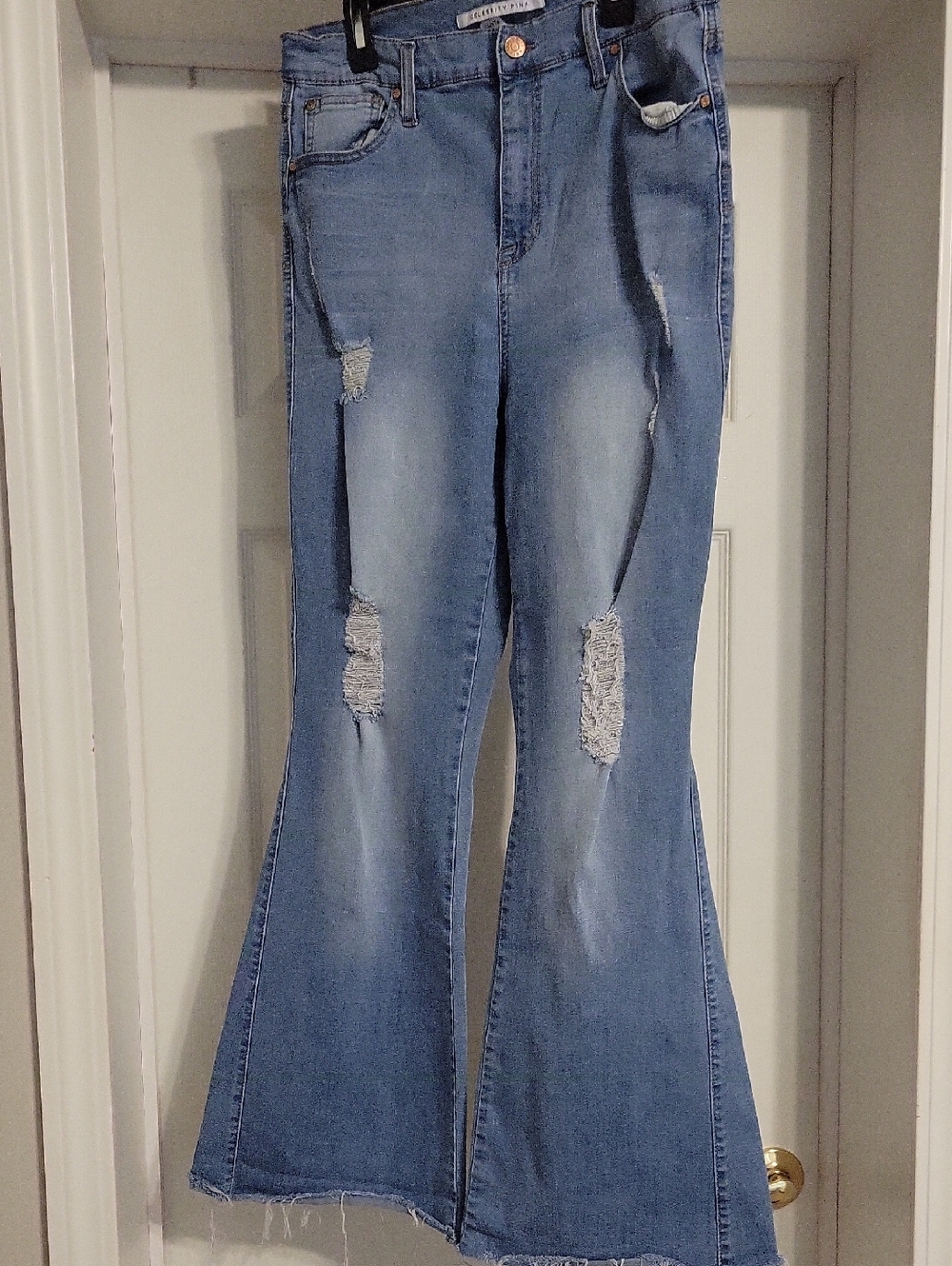 Celebrity Pink Light Blue Distressed Flare Jeans
